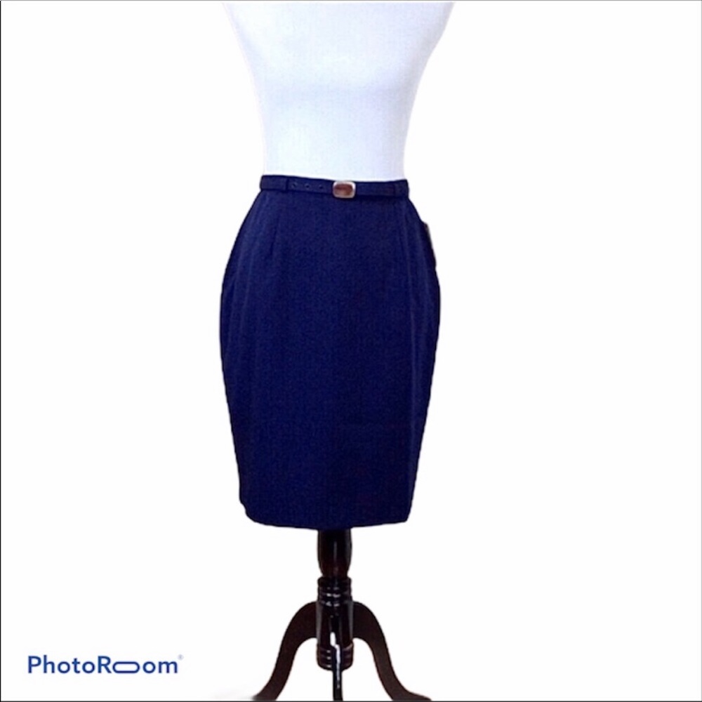 TR Bentley vintage belted navy pencil skirt